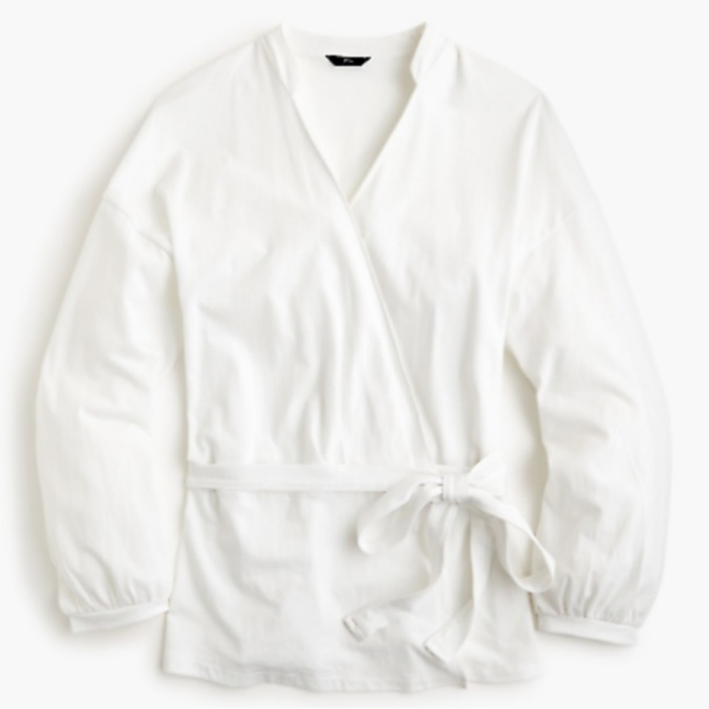 J. Crew White Wrap Long-Sleeve Top NWT